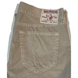 True Religion Bobby Khaki Tan Jeans 38x34 Cotton Pants Made in USA Buddha Guitar